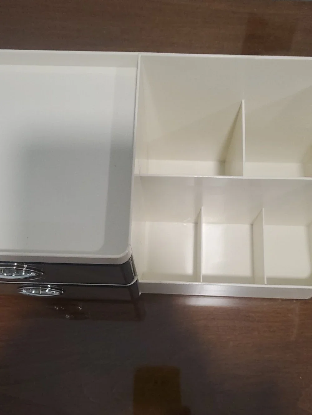 White Makeup Organizer with Smoke Drawers and Divided Compartments